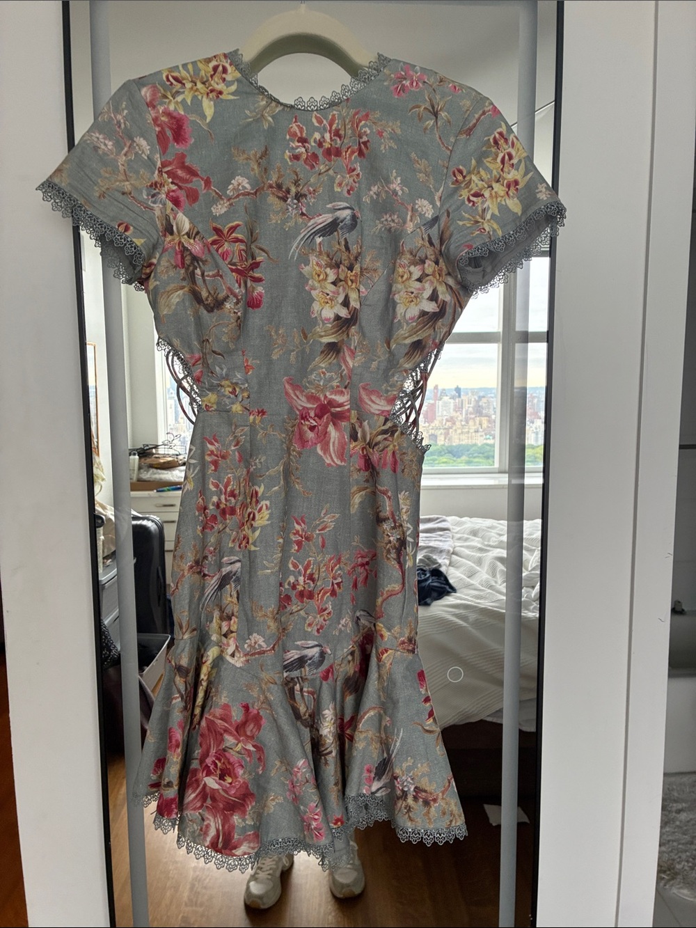 Zimmermann Gray Midi Dress with Pink and Cream Floral Print